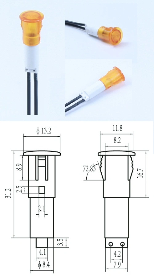 पीला पायलट लैंप 10 मिमी A-16-1 12 वोल्ट पैनल संकेत दीपक 0